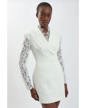 Compact Stretch Lace Sleeve Blazer Mini Dress