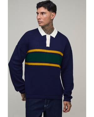 Tall Relaxed Pique Colour Block Knitted Long Sleeve Polo