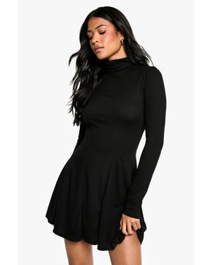 Tall Roll Neck Godet Hem Rib Skater Dress