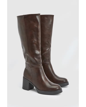 Sealia Faux Leather Medium Block Heel High Leg Boots