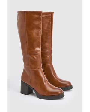 Sealia Faux Leather Medium Block Heel High Leg Boots