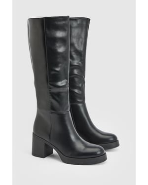 Sealia Faux Leather Medium Block Heel High Leg Boots