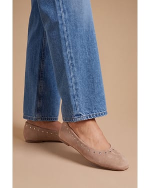 Alex Faux Suede Super Padded Flexi Sole Studded Ballet Pumps