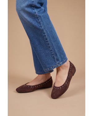 Alex Faux Suede Super Padded Flexi Sole Studded Ballet Pumps