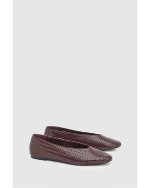 Malia Faux Leather Woven Round Toe Ballet Flats