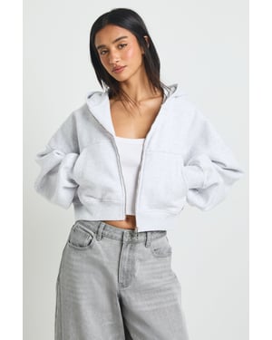 Petite Boxy Balloon Sleeve Oversized Zip Through Hoodie
