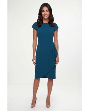 Crepe Cowl Wrap Midi Dress