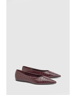 Gemma Faux Croc Leather Pointed Toe Flats