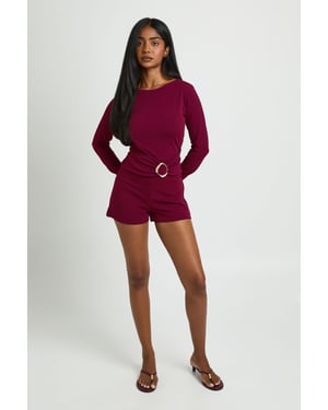 Slash Neck Gold Trim Waist Detail Playsuit
