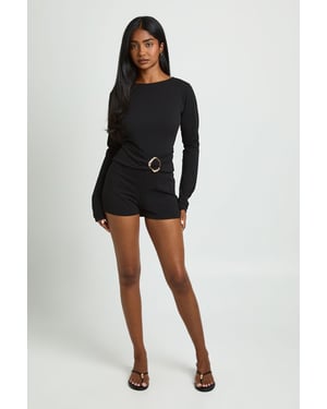 Slash Neck Gold Trim Waist Detail Playsuit