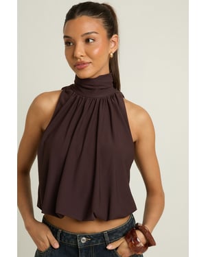 High Neck Sleeveless Bubble Hem Top