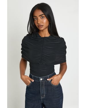 Pleated High Neck Cape Detail Top