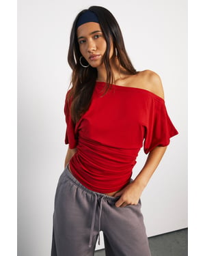 Off The Shoulder Ruched T-Shirt