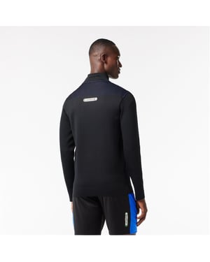 Men's Lacoste Regular Fit Zip Neck Long Sleeve Sweater in Black/Hilo