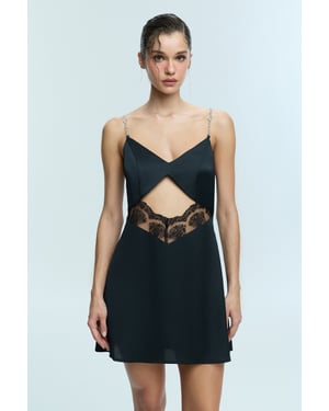 Satin Midi Slipdress Met Kant Trim