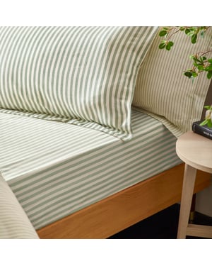Yard Hebden Striped 100% Cotton Fitted Sheet, Forest