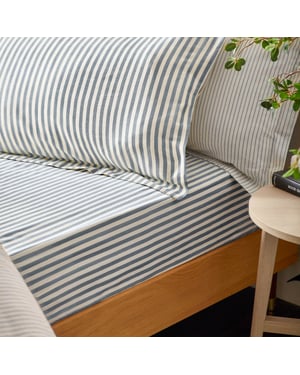 Yard Hebden Striped 100% Cotton Fitted Sheet, Navy