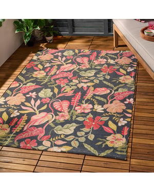 Furn Tropical Bloom Indoor/Outdoor Rug, Black
