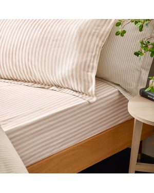 Yard Hebden Striped 100% Cotton Fitted Sheet, Blush