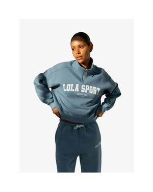 The Lola Club Dames sweater jayla half zip denim blauw