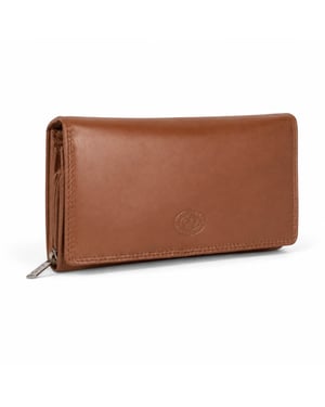 Women’s Large Leather RFID Purse Wallet in Tan