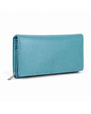 Women’s Large Leather RFID Purse Wallet in Turquoise