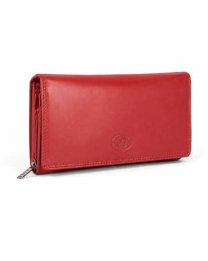 Women’s Large Leather RFID Purse Wallet in Red