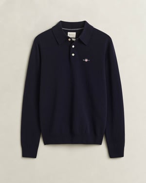 Regular Fit Long Sleeve Logo Detail Polo Shirt in Dark Navy