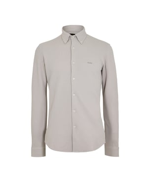 Men's Boss Embroidered Collared Neck Long Sleeve Shirt in Grey 070