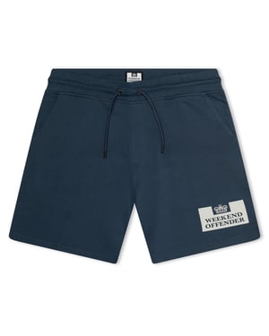 Men's Weekend Offender Parma Logo Print Text Graphic Sweat Shorts in Ink Blue/Silver