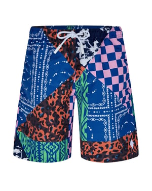 Men's Marcelo Burlon Patchwork Swim Short in Blue/Multi