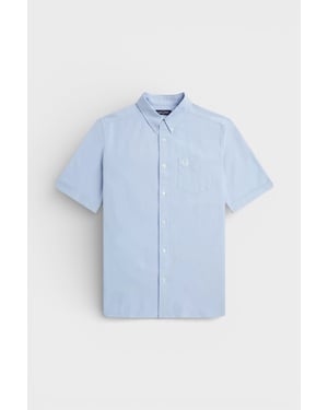 Fred Perry Cotton Short Sleeve Oxford Shirt - Blue