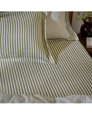 Yard Hebden Striped 100% Cotton Fitted Sheet, Olive