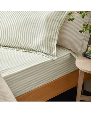 Yard Hebden Striped 100% Cotton Fitted Sheet, Eucalyptus