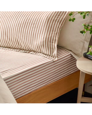 Yard Hebden Striped 100% Cotton Fitted Sheet, Pecan