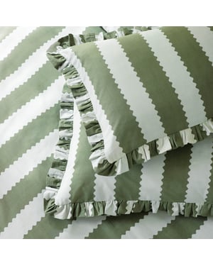 Furn Birdie Stripe Ruffle Pillowcase Pair, Bay Green/Mist