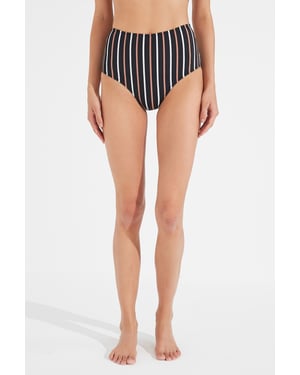 High-Waist Striped Hipster Bikini Bottoms