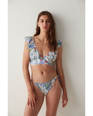 Hoge taille Bloemen Rimpel Bikini Slip