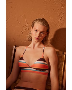 Gestreepte Halter Bralette Bikini Top