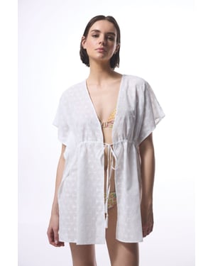 Embroidered Cotton-Blend Midi Kimono