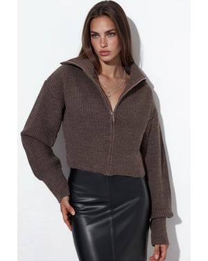 Dames Korte Geribbelde Rits Cardigan