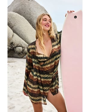 Etnische Geweven Midi Strand Kimono
