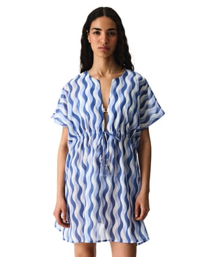 Oversized Woven Katoenen Geometrisch Strand Kaftan