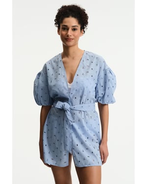 Geborduurd Katoenen Biquini Kimono met Ceintuur