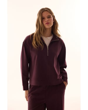 Oversized Gestreepte Halfsluiting Sweatshirt