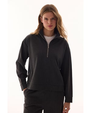Oversized Gestreepte Halve Rits Sweatshirt