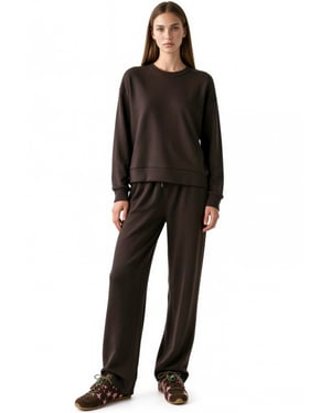 Modal Touch Basic Sweatshirt & Wide Leg Pants Two-Piece Coord Set