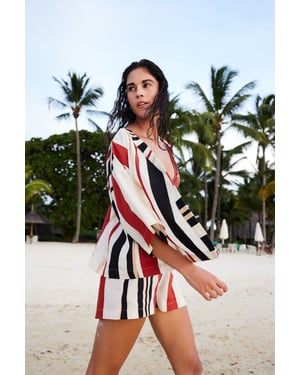 Oversized Cotton Striped Mini Kimono