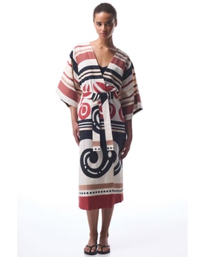 Katoenen Geometrische Maxi Kimono Met Ceintuur
