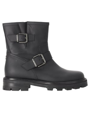 Jimmy Choo Youth II Buckled Ankle Boots in Black Calf Leather